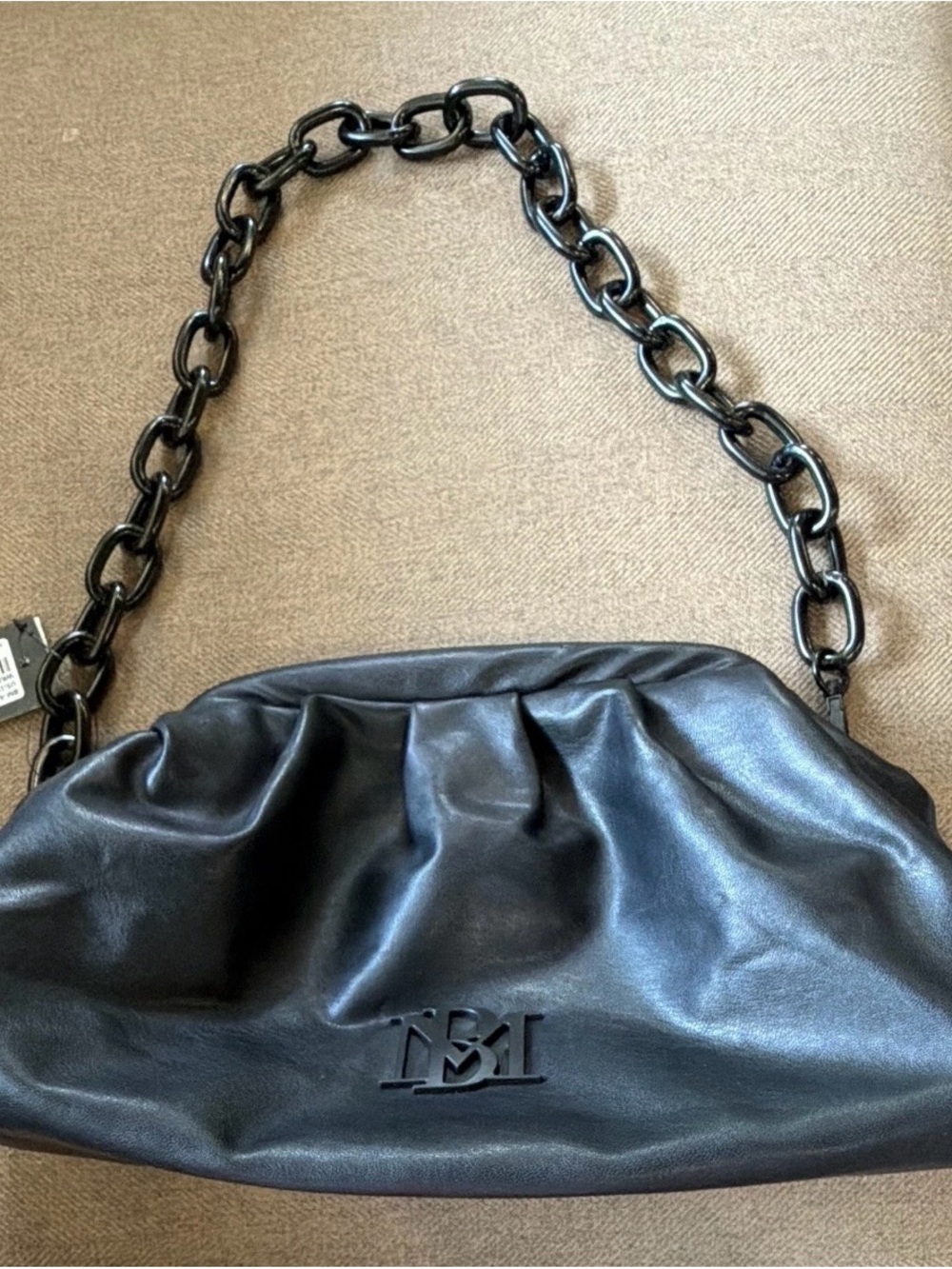 Badgley Mischka Black Vegan Leather Shoulder Bag with Chain Handle